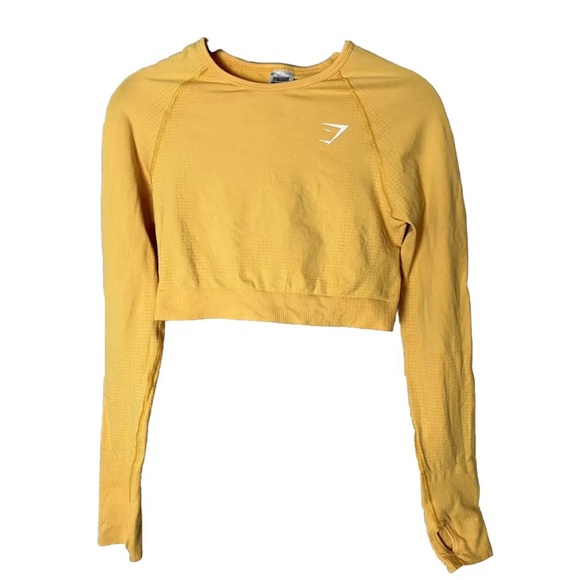 Gymshark Tops - Gymshark Athletic Crop Top Size Medium Long Sleeves Thumb Holes Gym Exercise